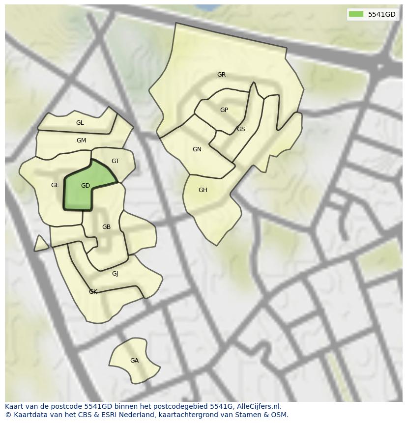 Afbeelding van het postcodegebied 5541 GD op de kaart.