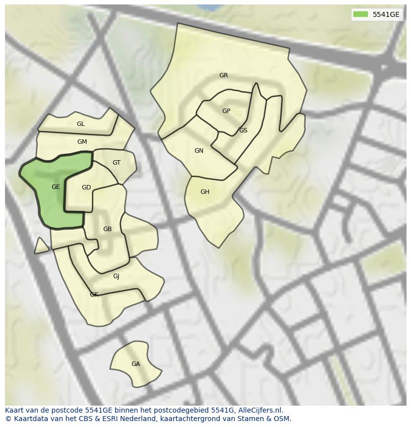 Afbeelding van het postcodegebied 5541 GE op de kaart.