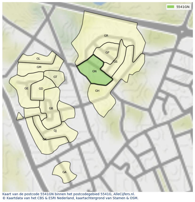 Afbeelding van het postcodegebied 5541 GN op de kaart.