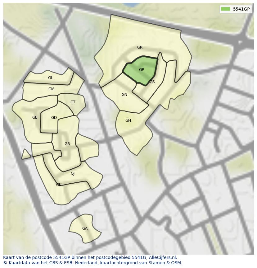 Afbeelding van het postcodegebied 5541 GP op de kaart.