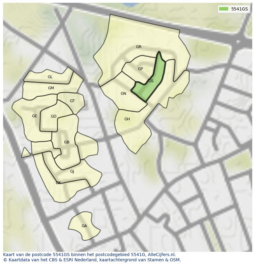 Afbeelding van het postcodegebied 5541 GS op de kaart.