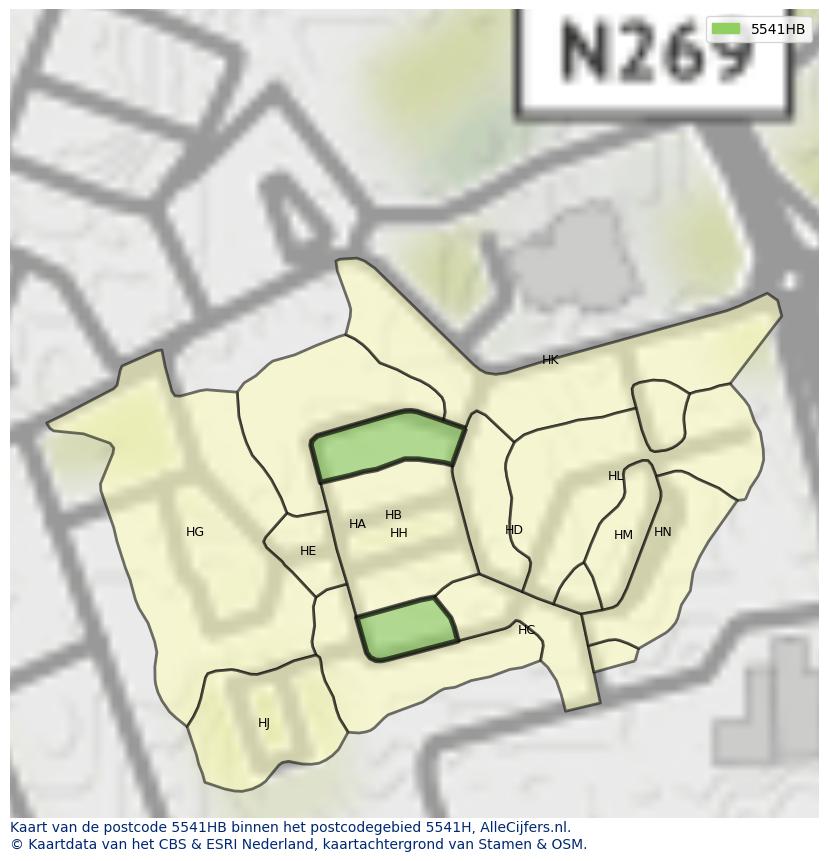 Afbeelding van het postcodegebied 5541 HB op de kaart.