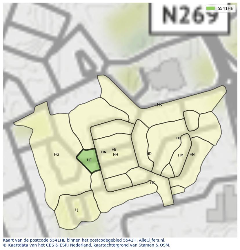 Afbeelding van het postcodegebied 5541 HE op de kaart.