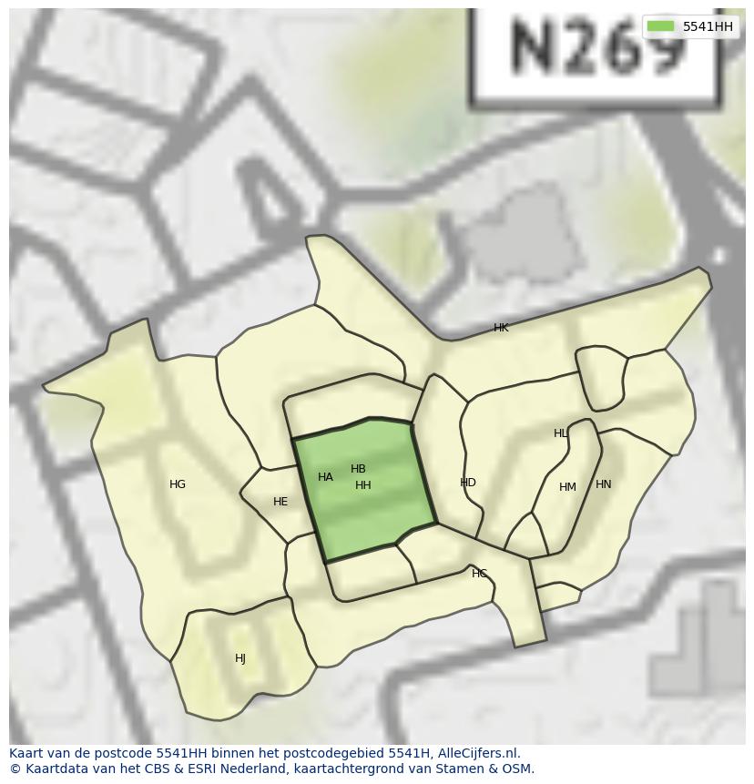 Afbeelding van het postcodegebied 5541 HH op de kaart.