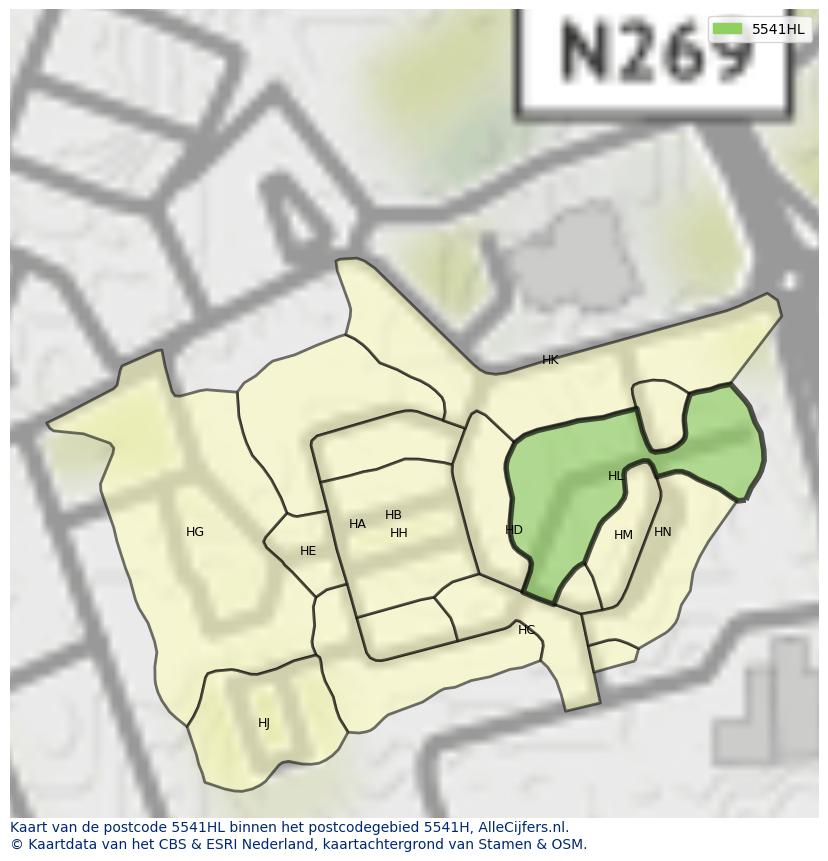 Afbeelding van het postcodegebied 5541 HL op de kaart.
