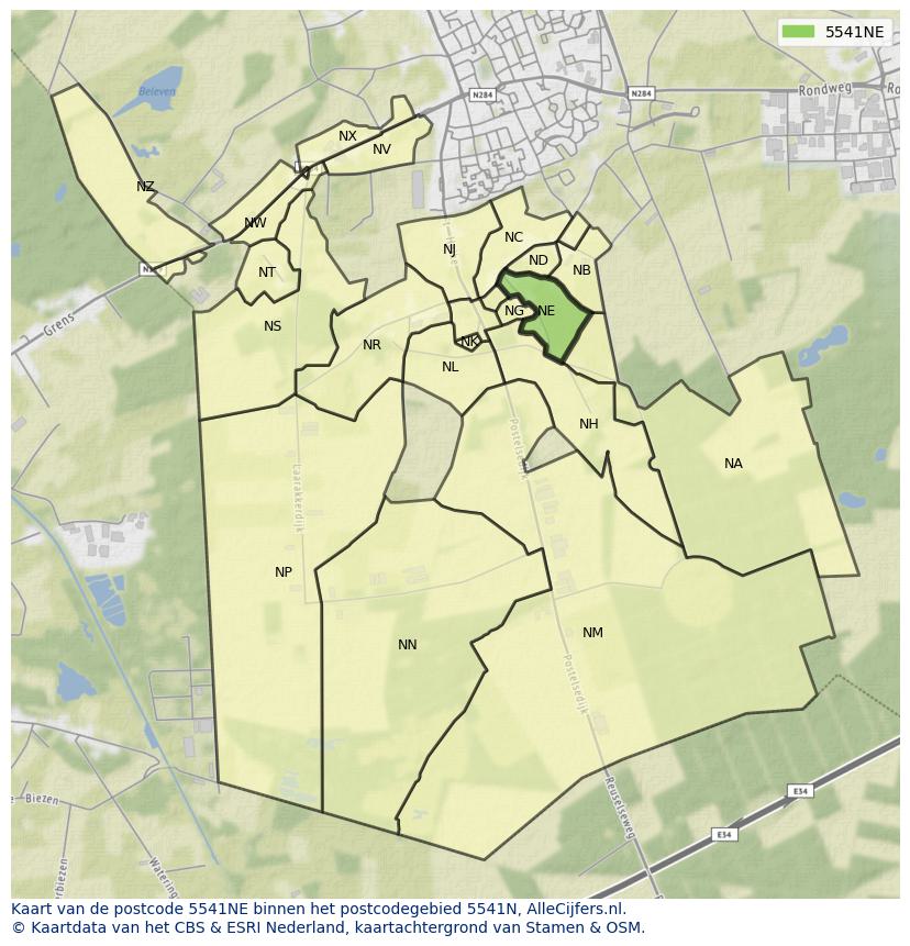 Afbeelding van het postcodegebied 5541 NE op de kaart.