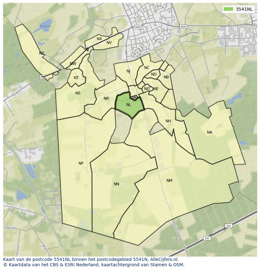 Afbeelding van het postcodegebied 5541 NL op de kaart.