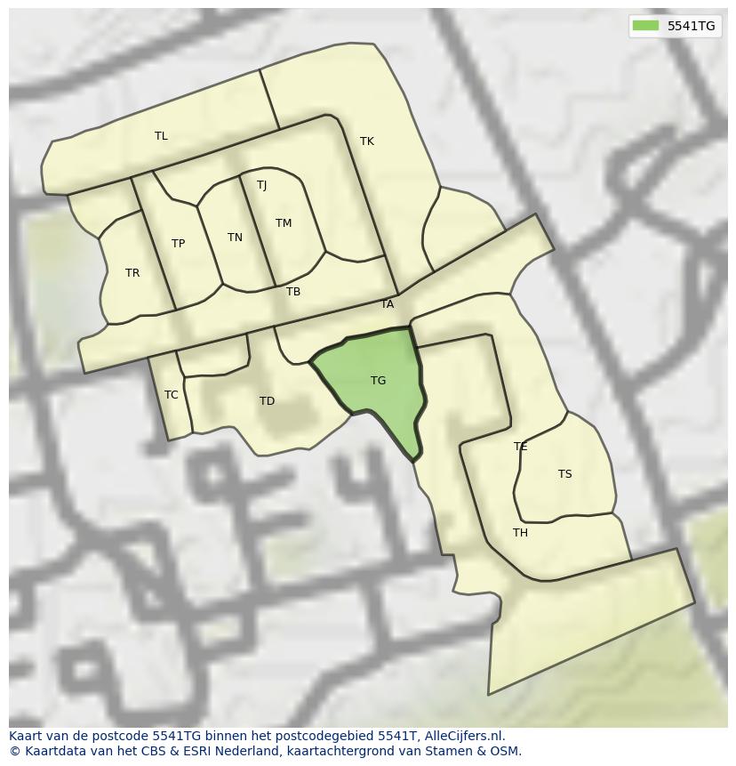 Afbeelding van het postcodegebied 5541 TG op de kaart.