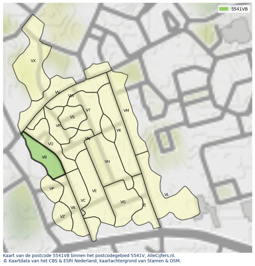 Afbeelding van het postcodegebied 5541 VB op de kaart.
