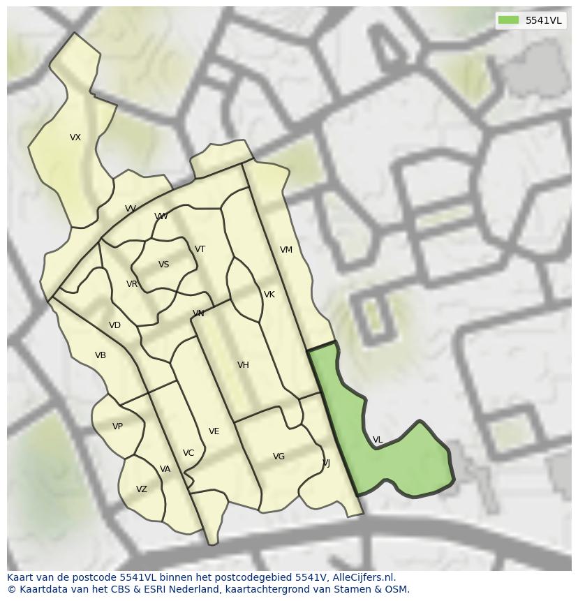 Afbeelding van het postcodegebied 5541 VL op de kaart.