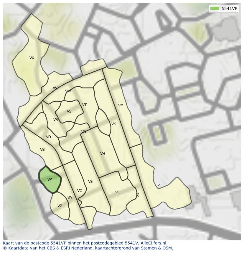 Afbeelding van het postcodegebied 5541 VP op de kaart.