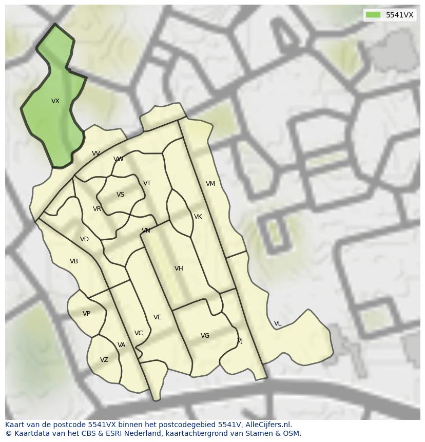 Afbeelding van het postcodegebied 5541 VX op de kaart.