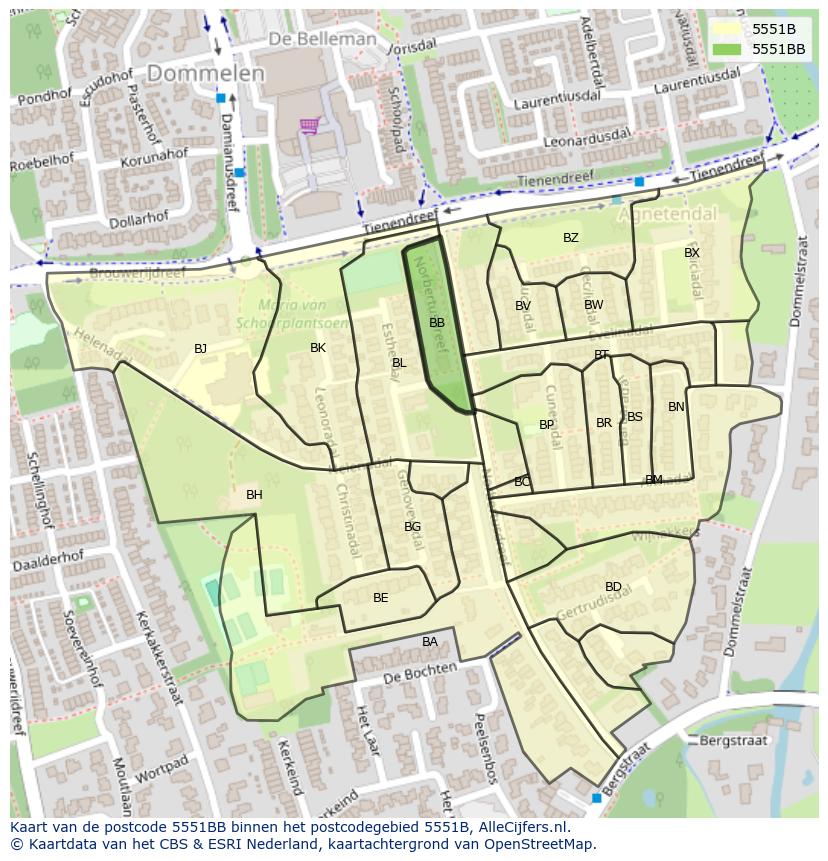 Afbeelding van het postcodegebied 5551 BB op de kaart.