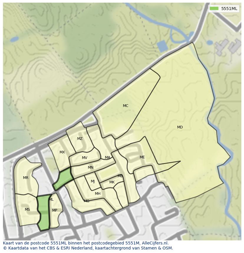 Afbeelding van het postcodegebied 5551 ML op de kaart.