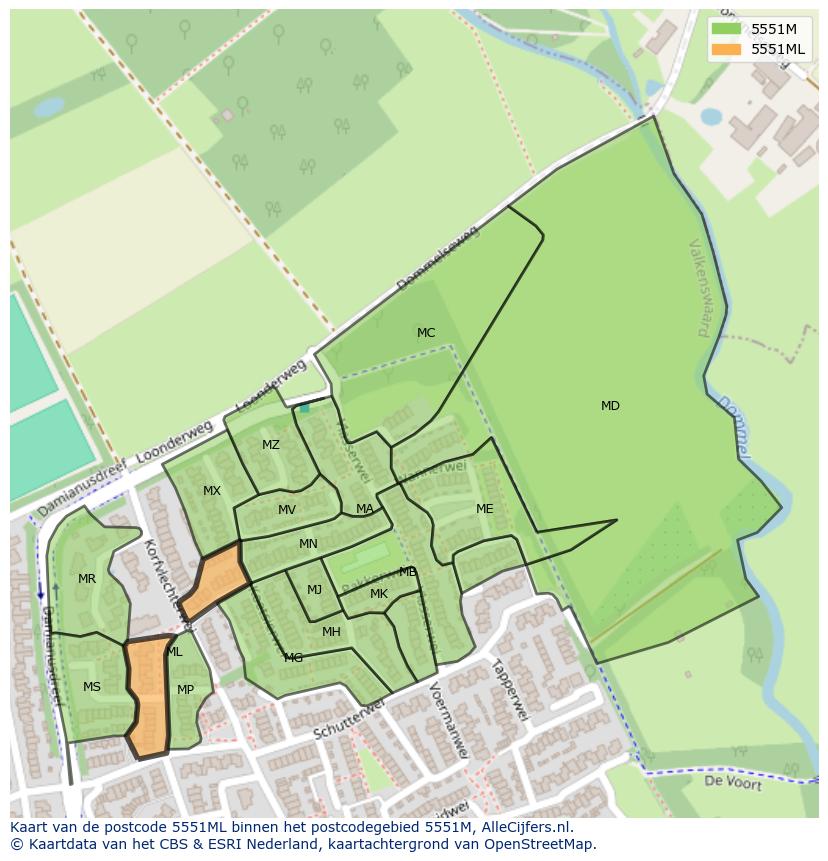 Afbeelding van het postcodegebied 5551 ML op de kaart.