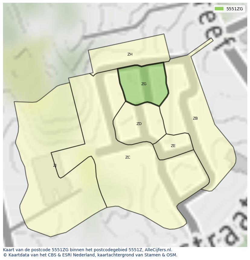 Afbeelding van het postcodegebied 5551 ZG op de kaart.