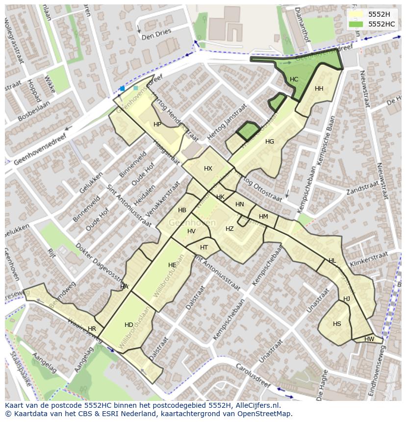 Afbeelding van het postcodegebied 5552 HC op de kaart.