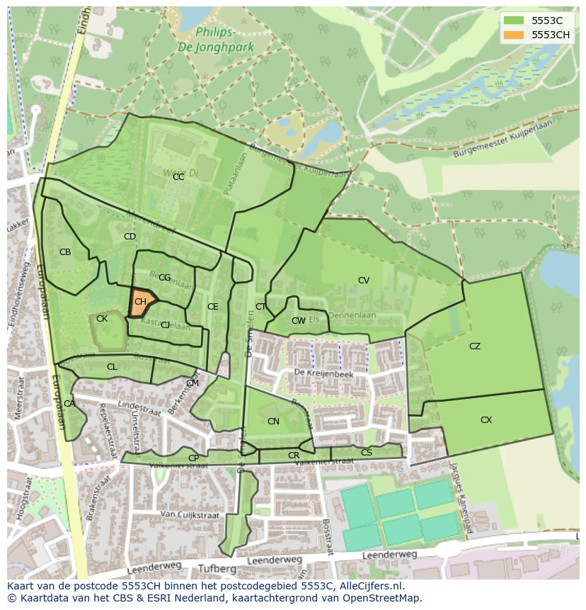 Afbeelding van het postcodegebied 5553 CH op de kaart.