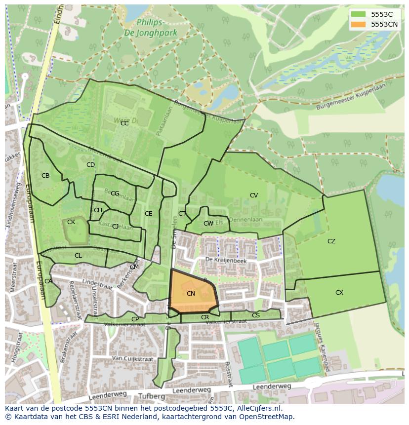 Afbeelding van het postcodegebied 5553 CN op de kaart.