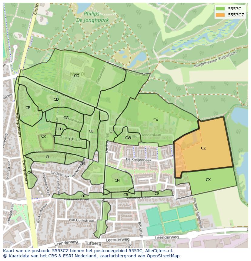 Afbeelding van het postcodegebied 5553 CZ op de kaart.