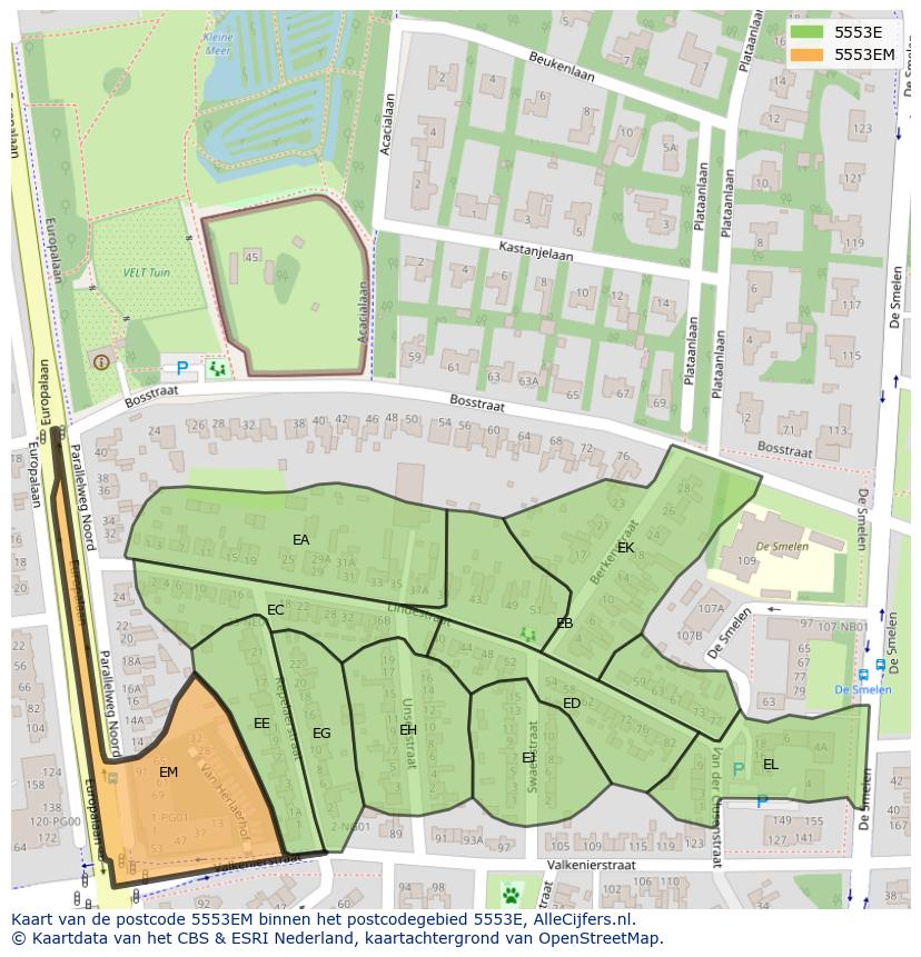Afbeelding van het postcodegebied 5553 EM op de kaart.