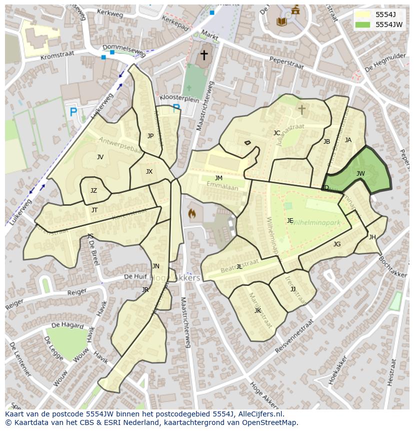 Afbeelding van het postcodegebied 5554 JW op de kaart.