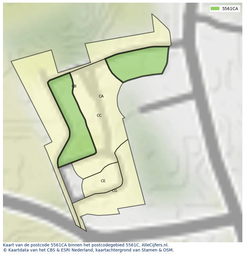Afbeelding van het postcodegebied 5561 CA op de kaart.