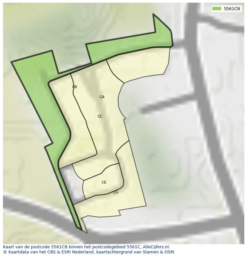 Afbeelding van het postcodegebied 5561 CB op de kaart.
