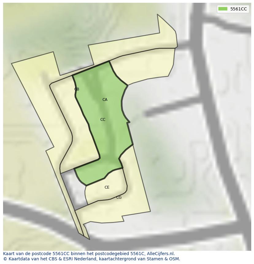 Afbeelding van het postcodegebied 5561 CC op de kaart.