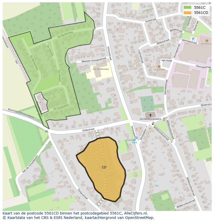 Afbeelding van het postcodegebied 5561 CD op de kaart.