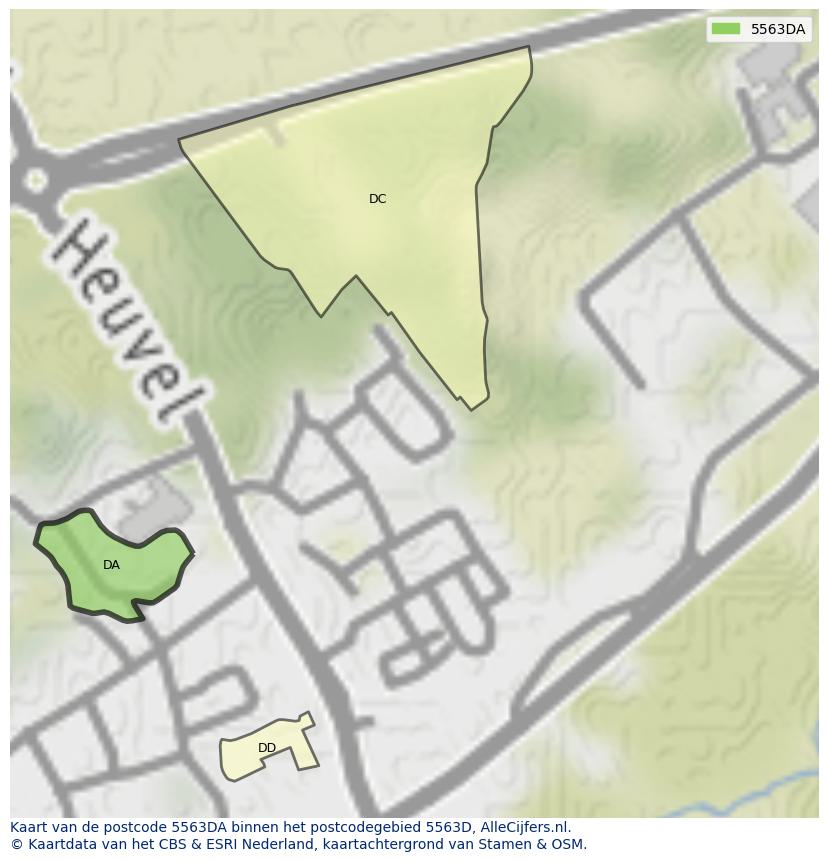 Afbeelding van het postcodegebied 5563 DA op de kaart.