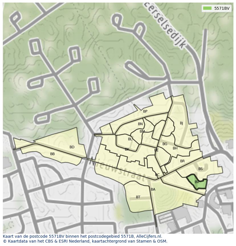 Afbeelding van het postcodegebied 5571 BV op de kaart.