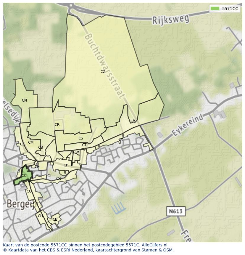 Afbeelding van het postcodegebied 5571 CC op de kaart.