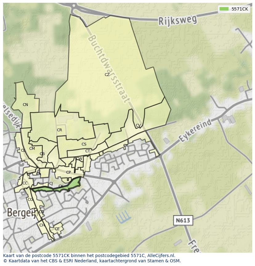 Afbeelding van het postcodegebied 5571 CK op de kaart.