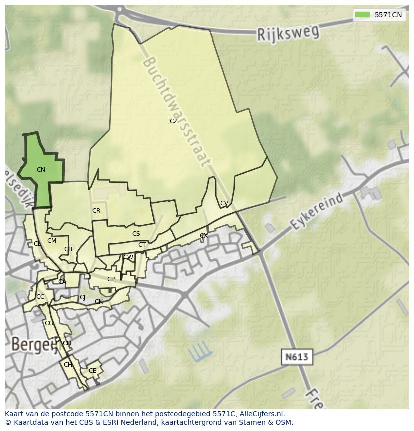 Afbeelding van het postcodegebied 5571 CN op de kaart.