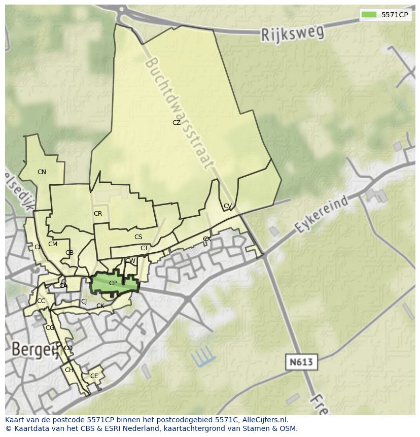 Afbeelding van het postcodegebied 5571 CP op de kaart.