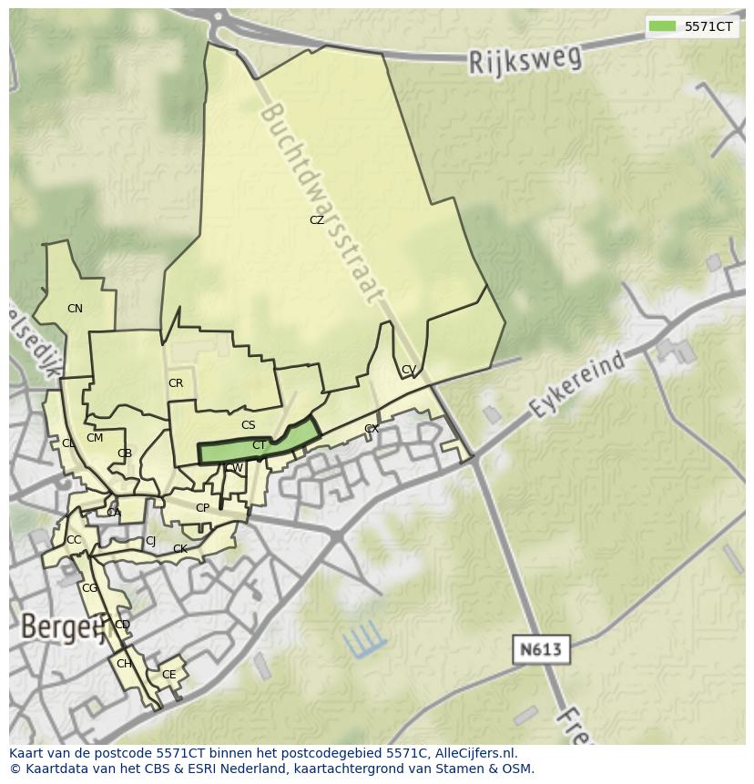 Afbeelding van het postcodegebied 5571 CT op de kaart.