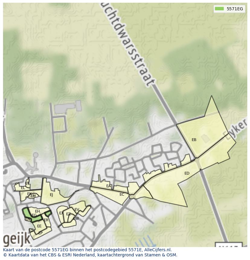 Afbeelding van het postcodegebied 5571 EG op de kaart.