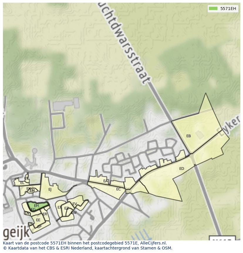 Afbeelding van het postcodegebied 5571 EH op de kaart.