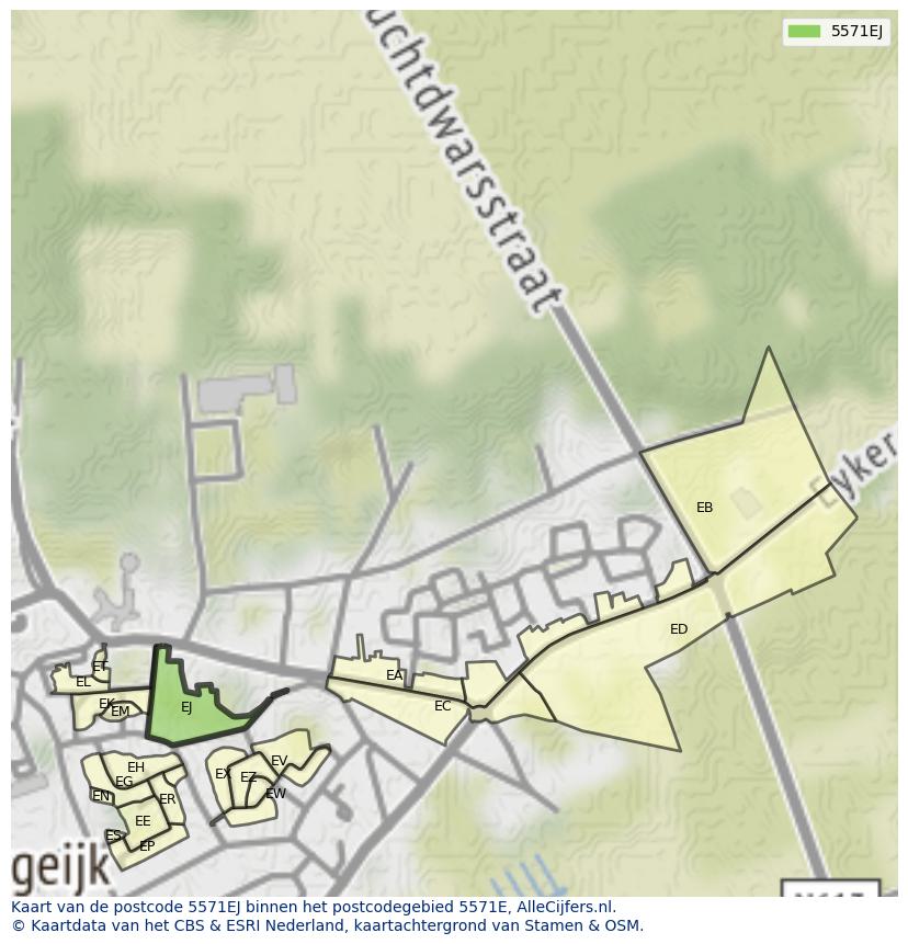 Afbeelding van het postcodegebied 5571 EJ op de kaart.