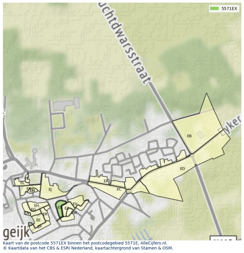 Afbeelding van het postcodegebied 5571 EX op de kaart.