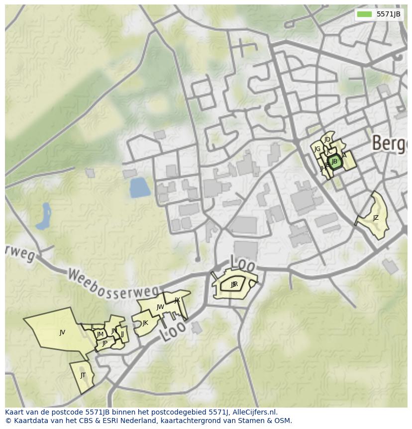 Afbeelding van het postcodegebied 5571 JB op de kaart.