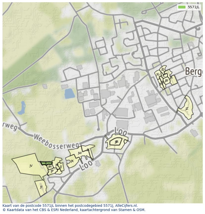 Afbeelding van het postcodegebied 5571 JL op de kaart.