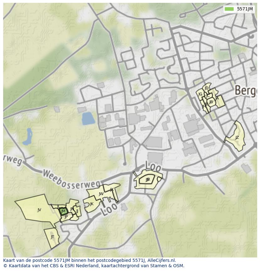 Afbeelding van het postcodegebied 5571 JM op de kaart.