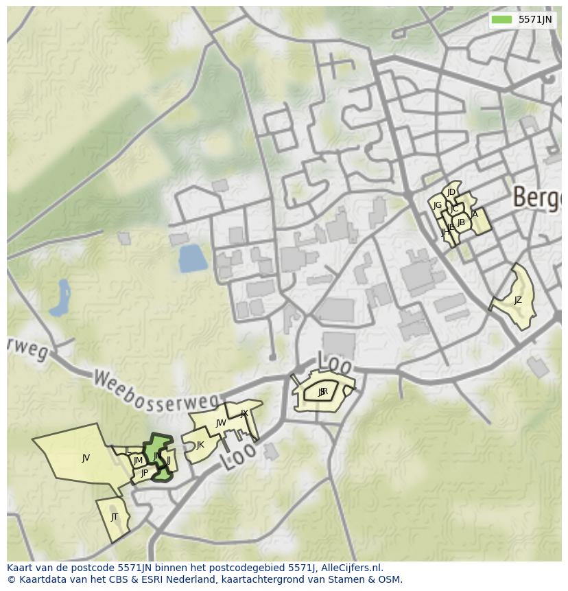 Afbeelding van het postcodegebied 5571 JN op de kaart.