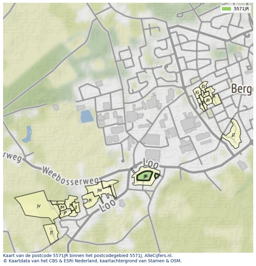 Afbeelding van het postcodegebied 5571 JR op de kaart.