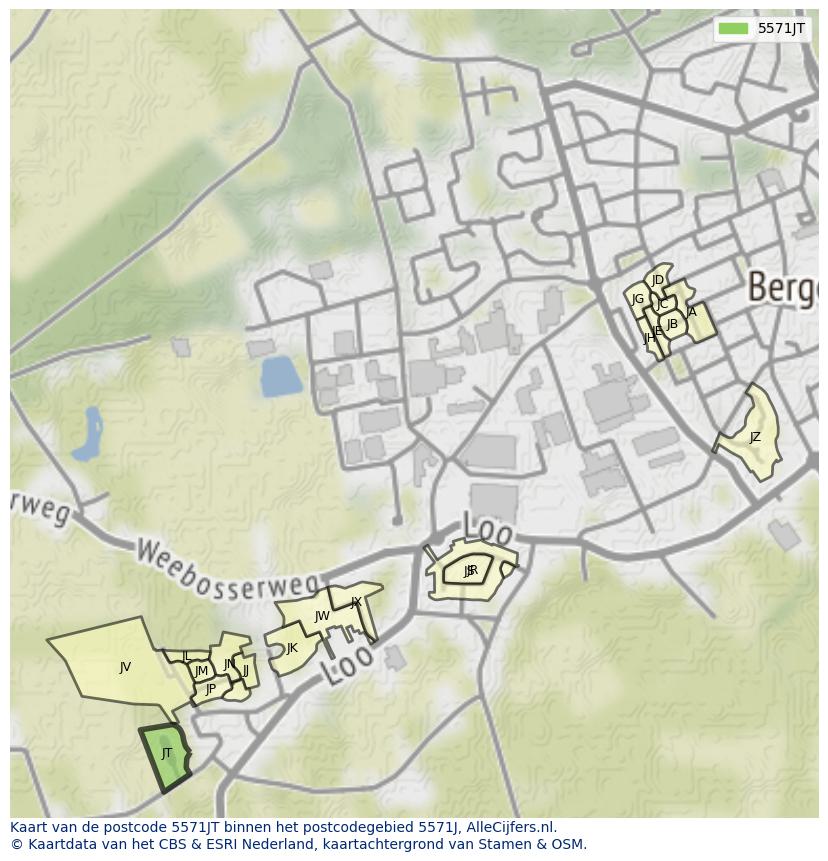 Afbeelding van het postcodegebied 5571 JT op de kaart.