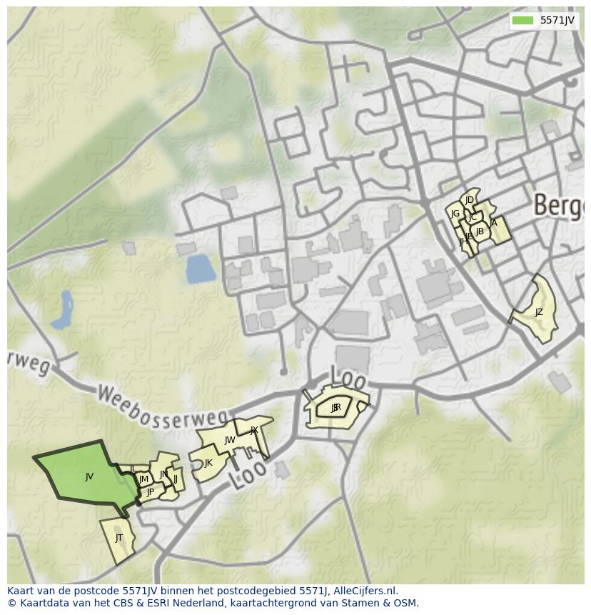 Afbeelding van het postcodegebied 5571 JV op de kaart.