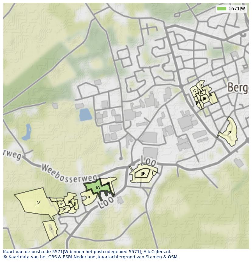 Afbeelding van het postcodegebied 5571 JW op de kaart.