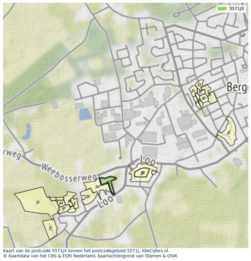 Afbeelding van het postcodegebied 5571 JX op de kaart.